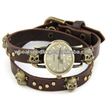 2014 Newest 4 Colors Classic Skull Design Lady Leather Bracelet men watch 2014